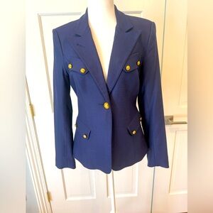 Smythe Navy Blue Blazer with Gold Buttons sz 8 RUNS SMALL
